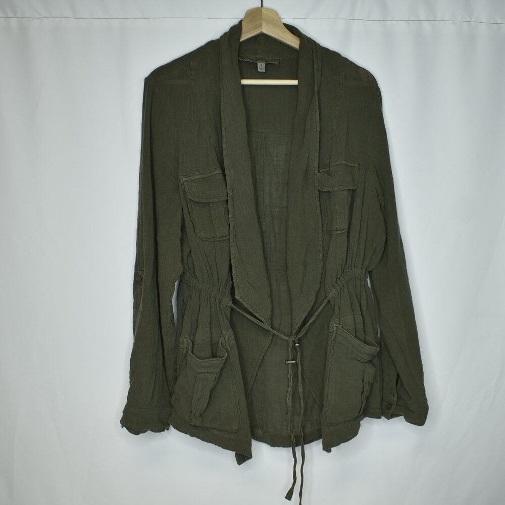 Torrid Women's Cardigan Olive Green Tie Open Front Cinch Lightweight Cotton